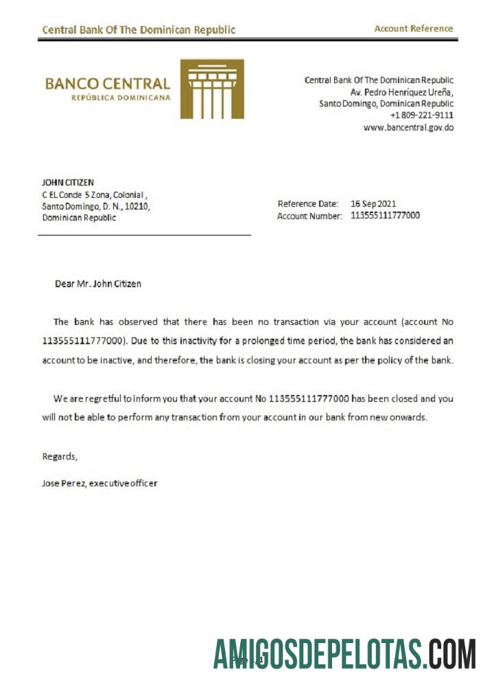 Referência de fechamento do Banco Central de Dominica modelo